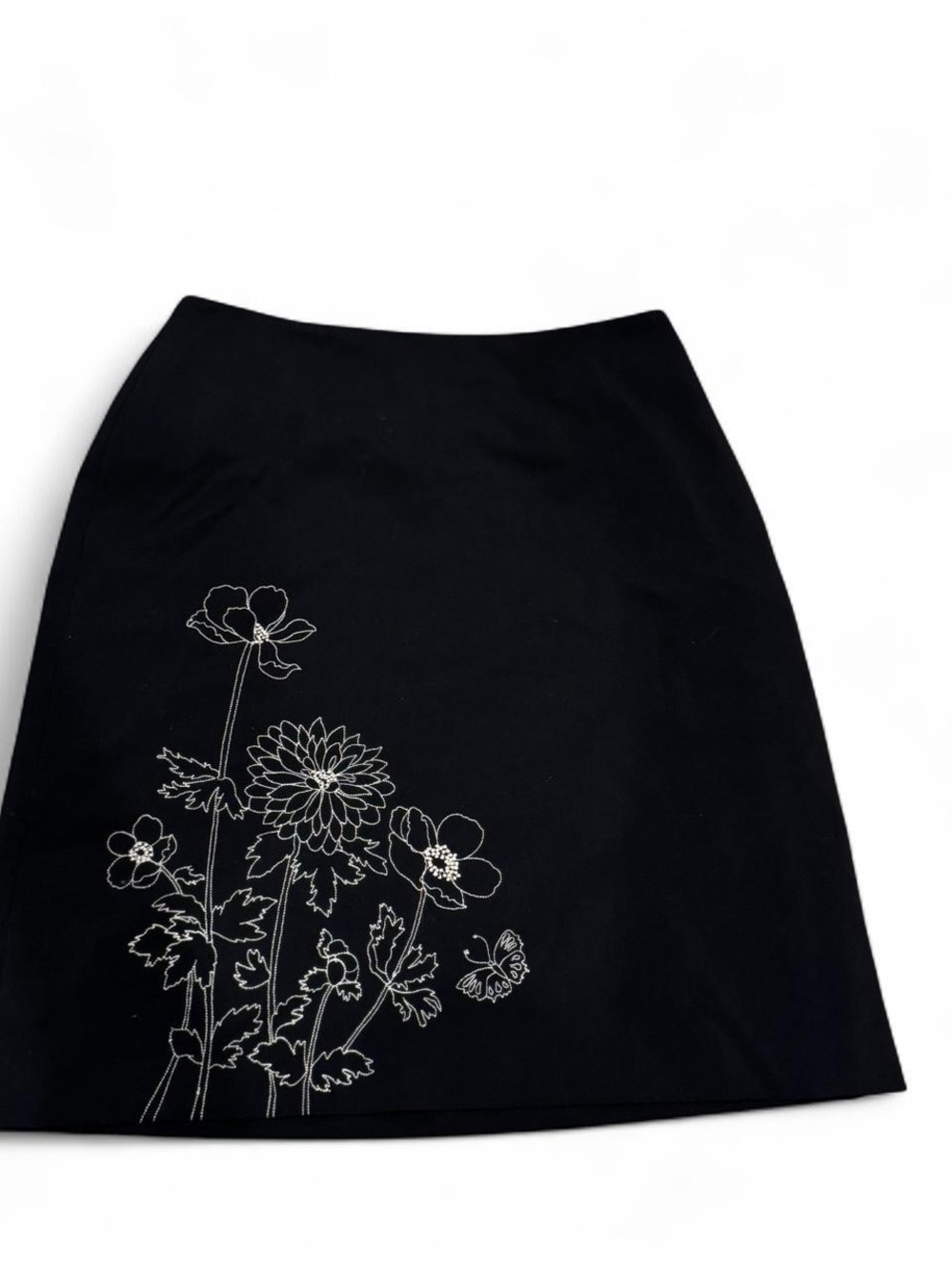 Vintage Ann Taylor Blavk Floral Embroidered A-Line Skirt‎